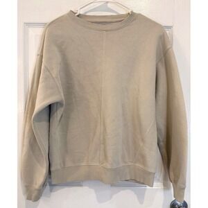 Zara Beige Crew Neck Sweatshirt Casual Pullover Comfy Everyday Top‎